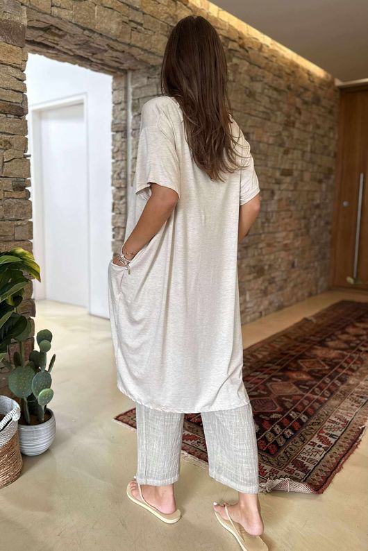 Made in Italy Perfect Pocketed T Shirt Dress Stone Marl /33 =